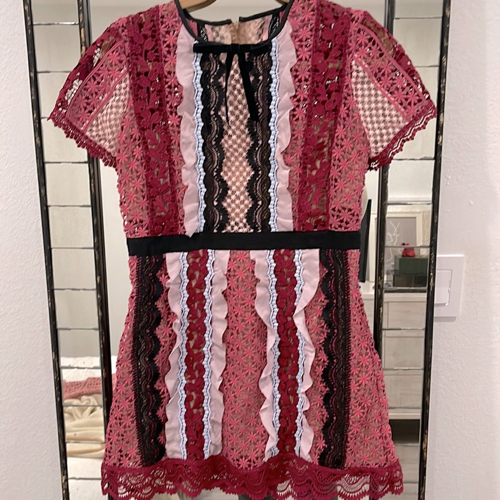 Self-Portrait Panelled Bellis Lace Trim Mini Dress